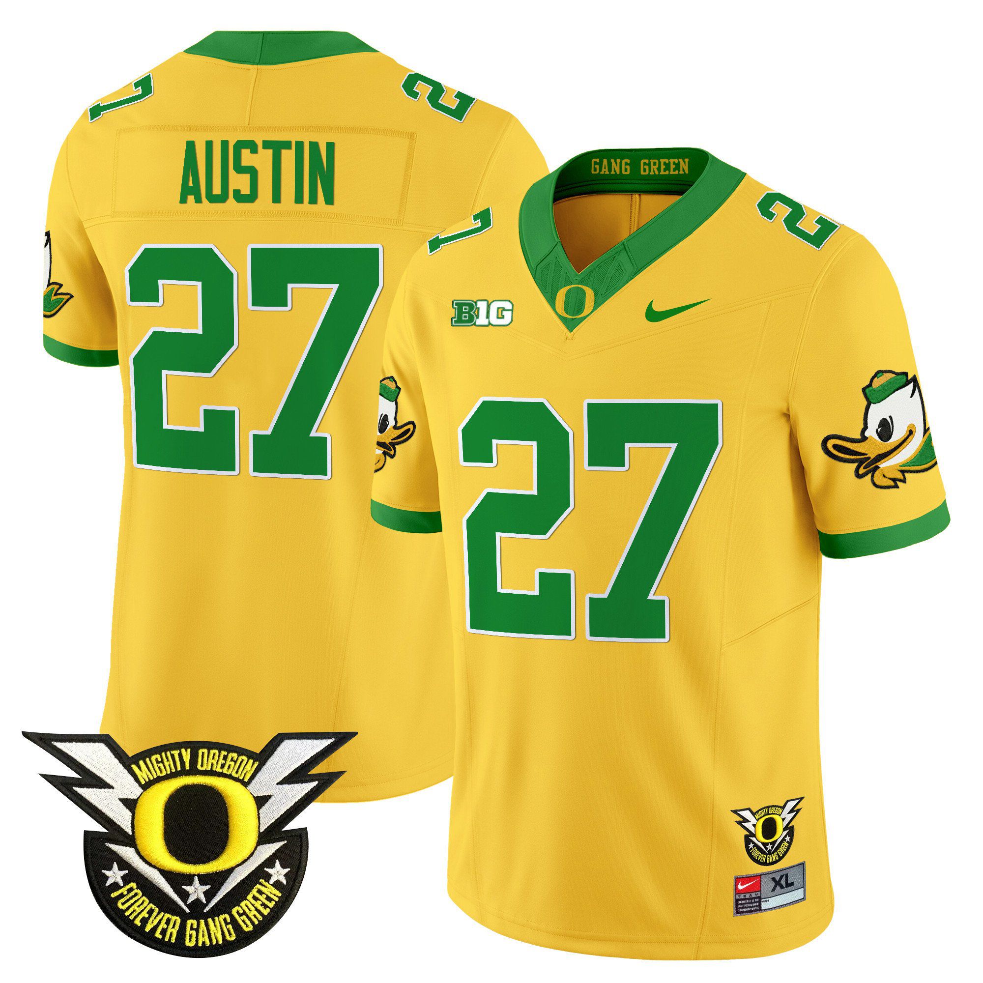 Men Oregon Ducks #27 Austin Yellow 2024 Nike Forever Gang Green & BIG Patch Vapor Limited NCAA Jersey->indianapolis colts->NFL Jersey